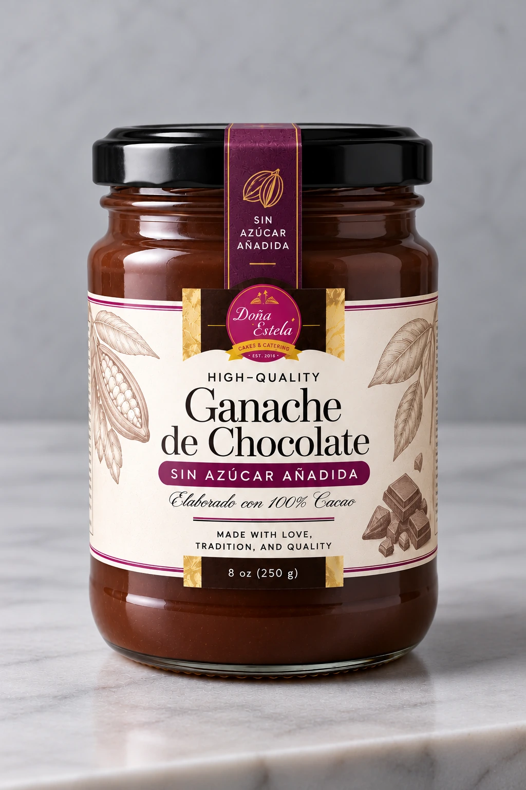 Ganache de Chocolate sin azúcar añadida, fotografía del catálogo