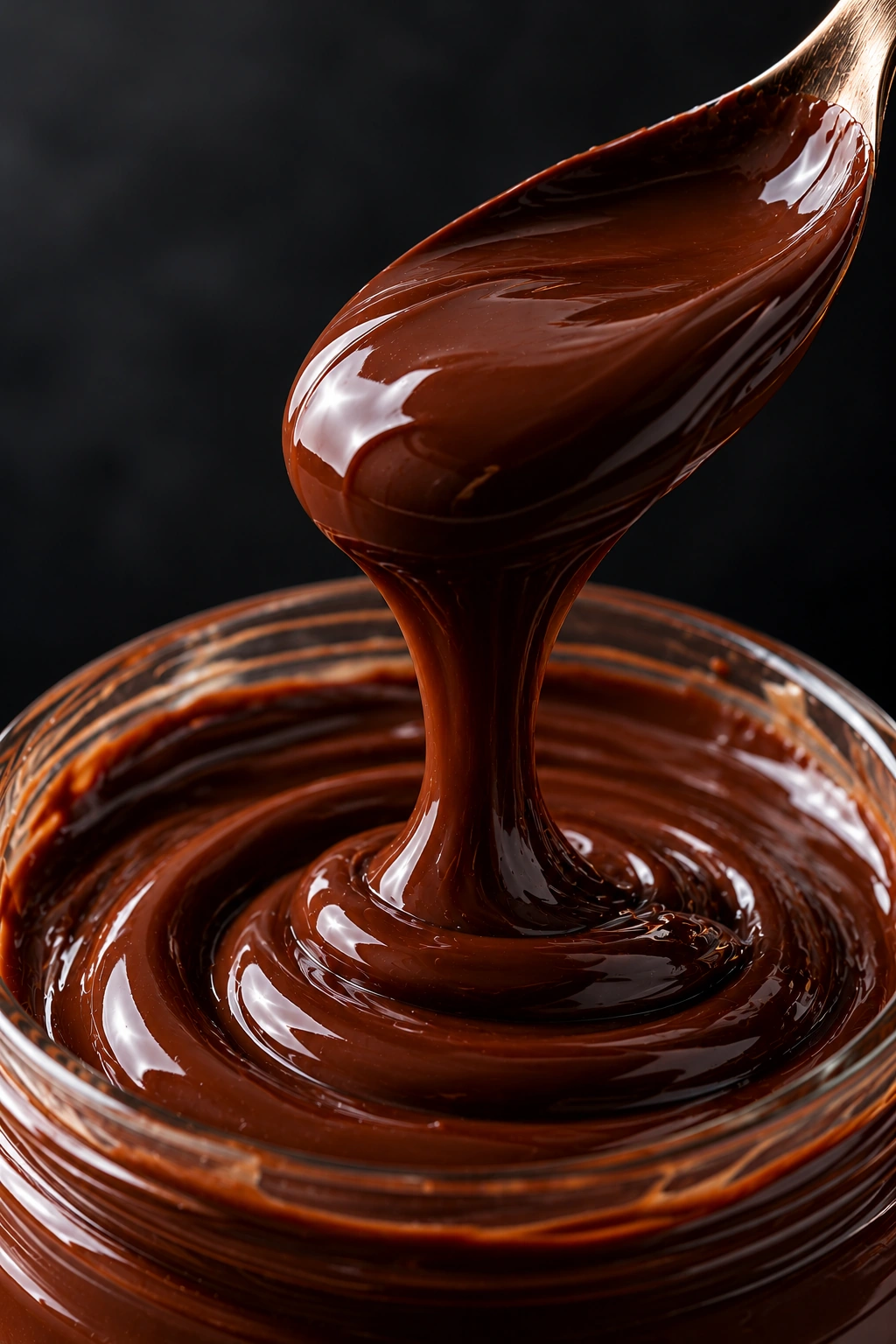 Ganache de chocolate brillante sobre una cuchara y un recipiente, referencia para la categoría
